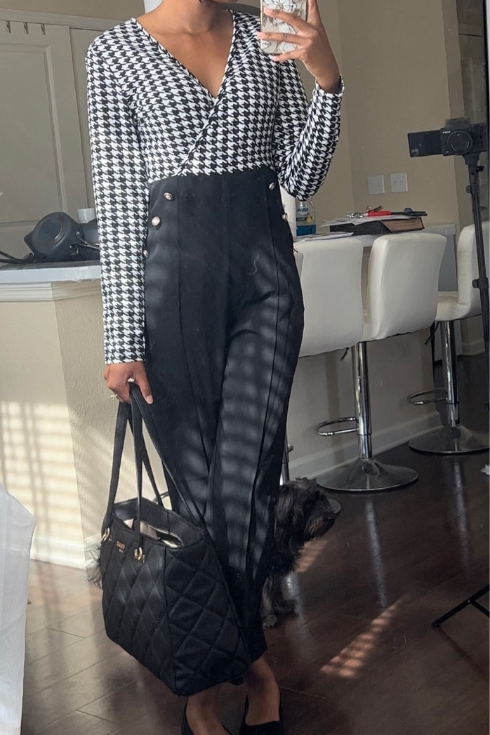 Professional Business Outfit Inspo for Business Meetings, Work, or any other Professional Outing | Black and white Jumpsuit with Black Flats

#LTKmidsize #LTKfindsunder50 #LTKworkwear
