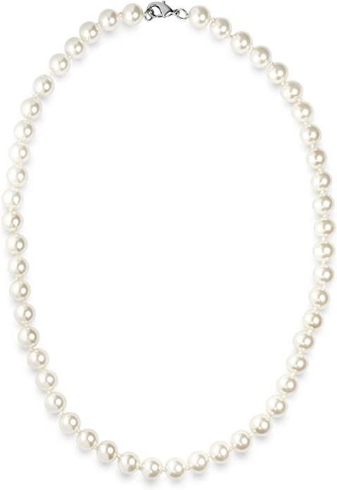 Cream White 8-14mm Simulated Faux Pearl Necklace Hand Knotted Strand 16-20 Inch | Amazon (CA)