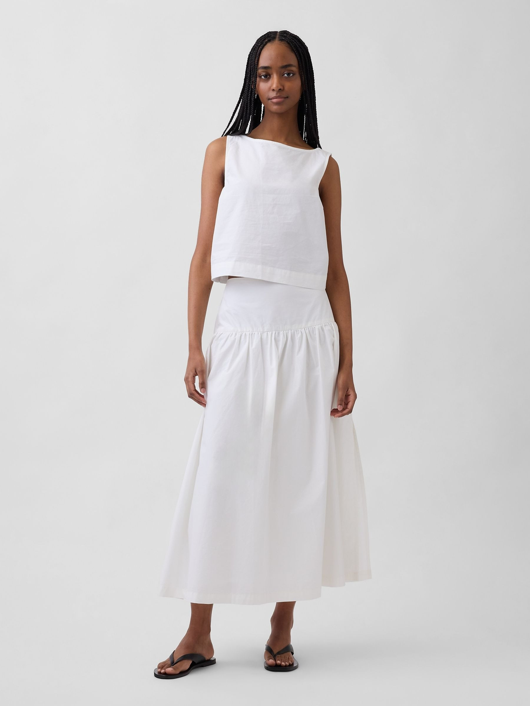 White Poplin Drop-Waist Maxi Skirt | Gap | GAP UK