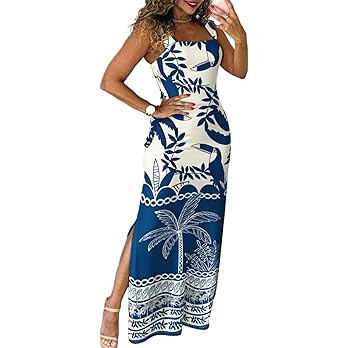 CHICME Women's Summer Maxi Dress Casual Thick Strap Square Neck Boho Sundress Split Vacation Dres... | Amazon (US)