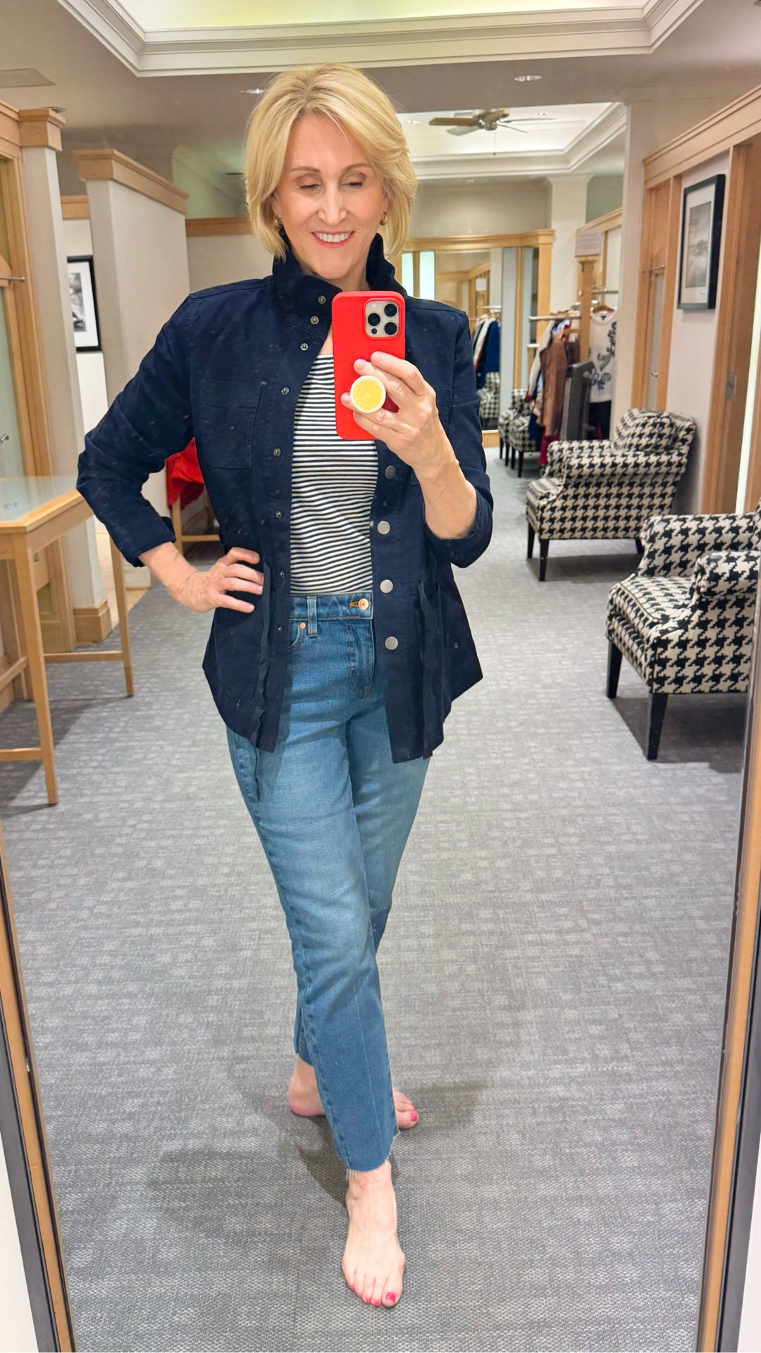 Stripes + utility jacket + jeans = my go-to combo for those ‘what should I wear?’ mornings. 😄 I love how a simple striped shirt under a structured jacket instantly feels polished but still totally effortless. Talbots really makes layering this easy—and cute! 💛 #TalbotsStyle #CasualChic #EverydayOutfit

#LTKootd #LTKOver40 #LTKSeasonal