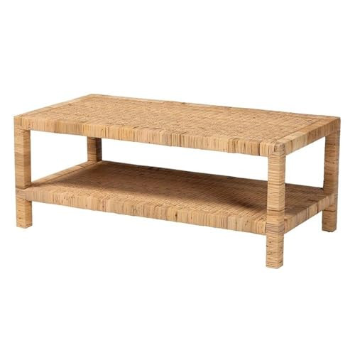 bali & pari Kalimantan Light Honey Rattan and Mahogany Wood Coffee Table | Amazon (US)