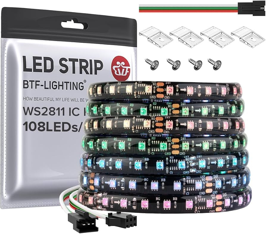 BTF-LIGHTING 2835SMD WS2811 IC RGB Chasing Color LED Strip Light 24.6FT DC24V 108LED/m 18Pixels/m... | Amazon (US)