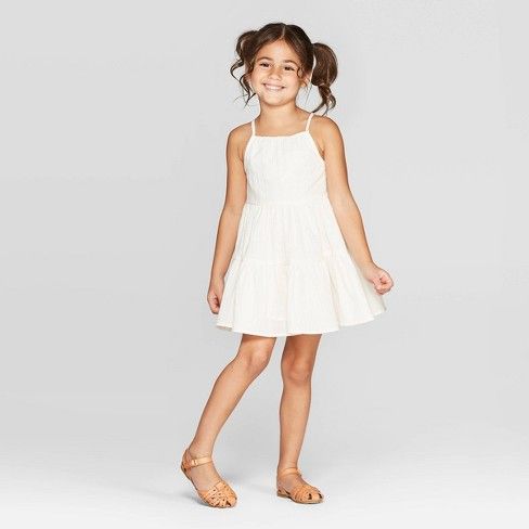 Mila & Emma Toddler Girls' Lurex Crinkle Woven Dress - White | Target