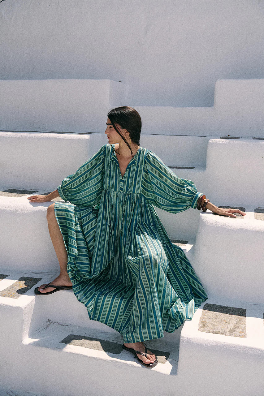 Kyra Maxi Dress ~ Spearmint | Hand Screen Printed, Artisan Made | Daughters of India