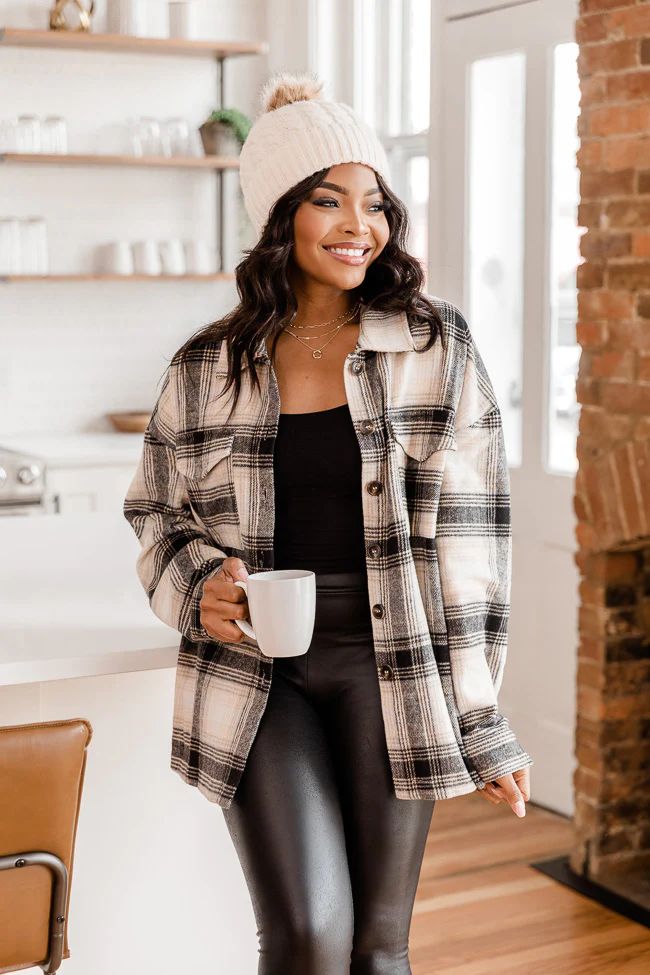 Sweet Ambition Black/Beige Plaid Shacket | The Pink Lily Boutique