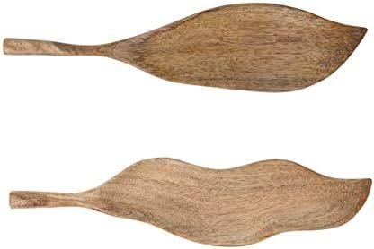 Bloomingville Mango Wood, Leaf Shaped, 2 Styles, Set of 2 Tray Set, 15" L x 4" W x 1" H, Natural | Amazon (US)