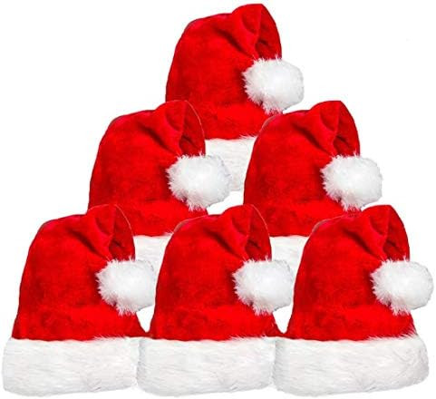 COOLJOY 6 Pack Plush Santa Hat, Traditional Red and White Plush Christmas Santa Hat for Christmas... | Amazon (US)