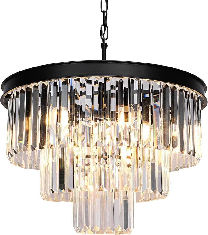 Crystal Chandeliers for Dining Room Lights Fixtures, 9 Lights Black Modern Chandeliers for Bedroo... | Amazon (US)