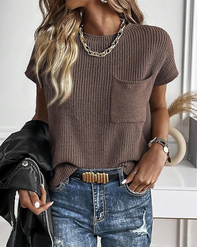 KIRUNDO Summer Fall Short Sleeve Sweater for Women 2025 Casual Sweater Vest Cotton Knit Pullover ... | Amazon (US)