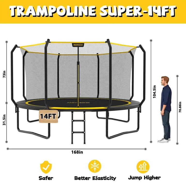 Mersco 14ft Outdoor Trampoline with Enclosure Net and Ladder,Jumping Trampoline for Kids and Adul... | Walmart (US)