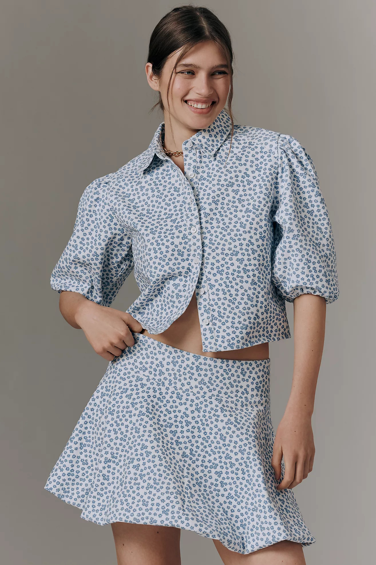 Maeve Bubble-Sleeve Buttondown Top | Anthropologie (US)