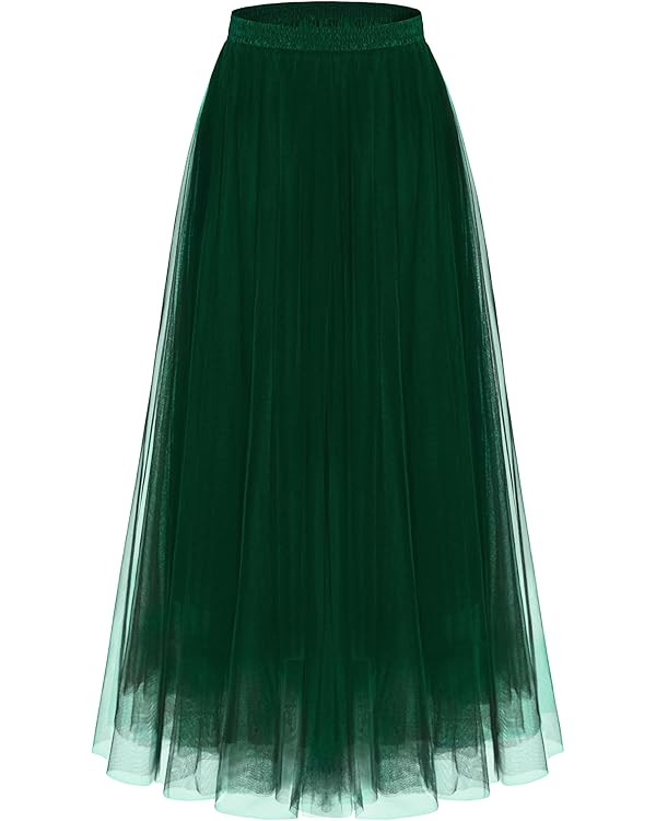 Kingfancy Women's Winter Skirts 2 Layered Tulle Tiered Long Skirts Elastic Waist A-Line Midi Skir... | Amazon (US)