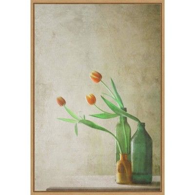 16&#34; x 23&#34; Three Tulip Flowers by Delphine Devos Framed Wall Canvas - Amanti Art | Target