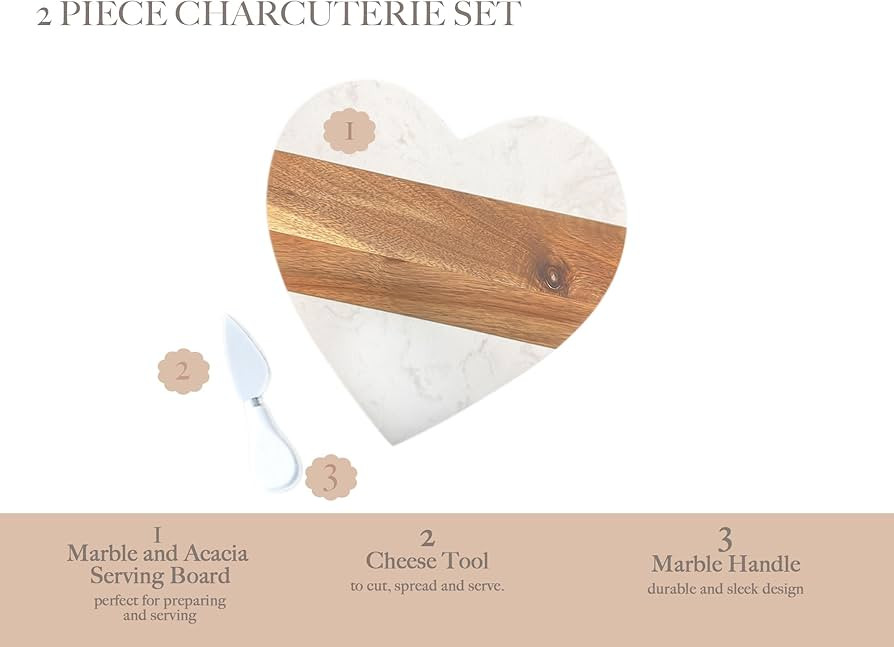 Heart Shaped Charcuterie Board, Acacia Wood And Marble Charcuterie Board Personalized With Cheese... | Amazon (US)