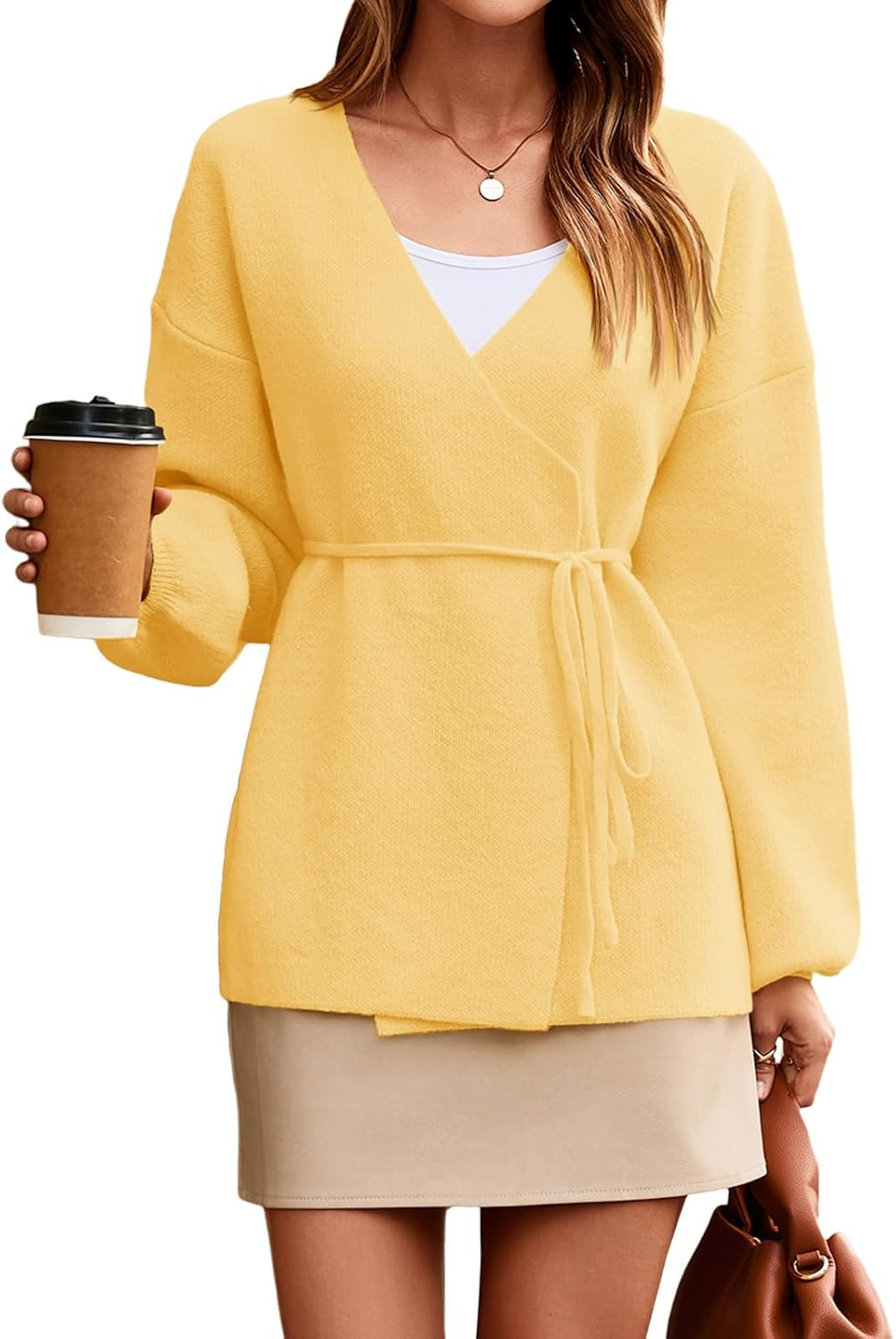Saodimallsu Womens Wrap Tie Front Cardigan Sweaters Long Sleeve Dressy Fall Sweater Cardigans | Amazon (US)