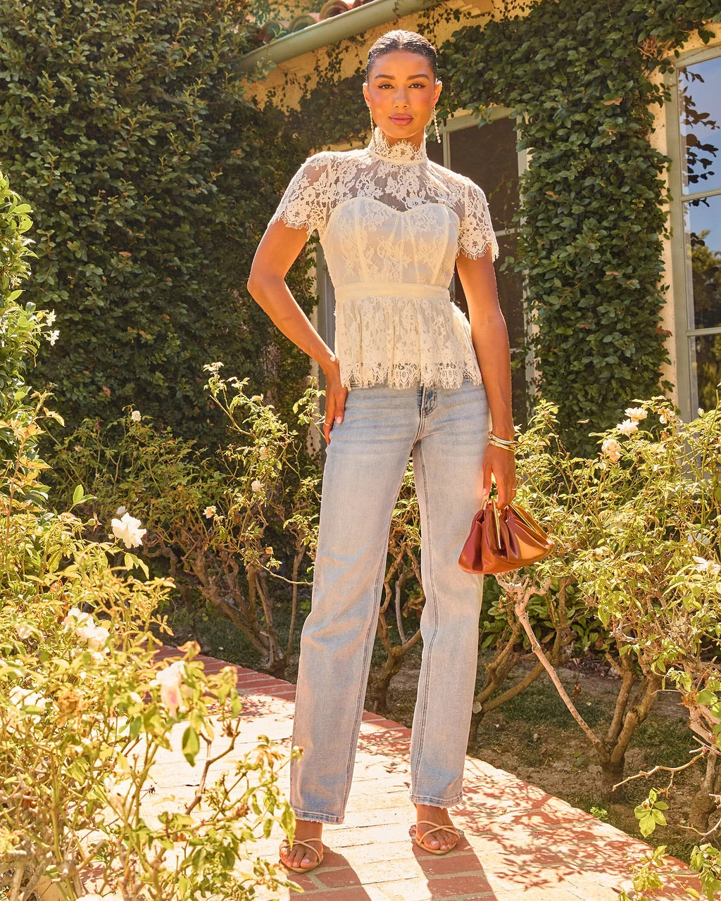 Postmarked Romance Lace Mock Neck Blouse | VICI