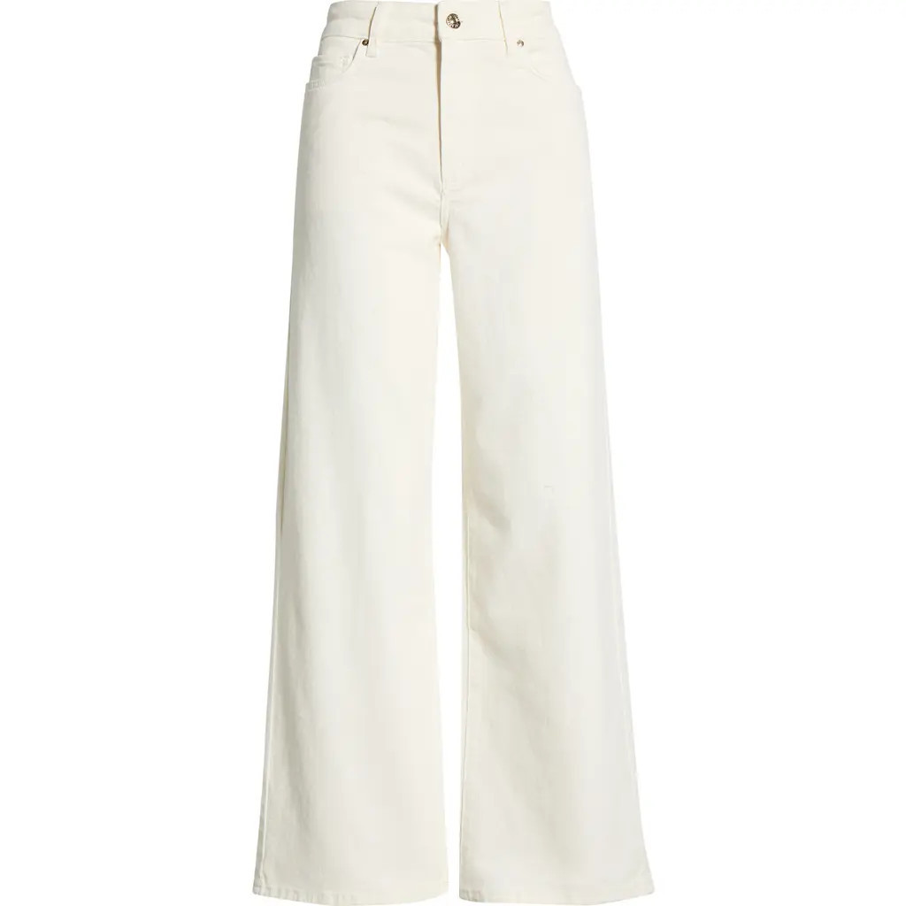 PAIGE Anessa High Waist Ankle Wide Leg Jeans in Champagne Ecru at Nordstrom, Size 27P | Nordstrom