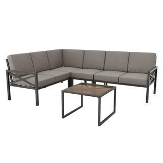 Leisure Made Blakely Black 5-Piece Aluminum Outdoor Sectional with Gray Cushions | The Home Depot