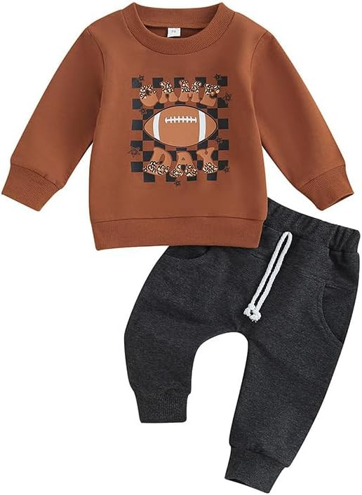 Kislio Infant Toddler Baby Boy Clothes Set Game Day Football Long Sleeve Pullover Sweatshirt Pant... | Amazon (US)
