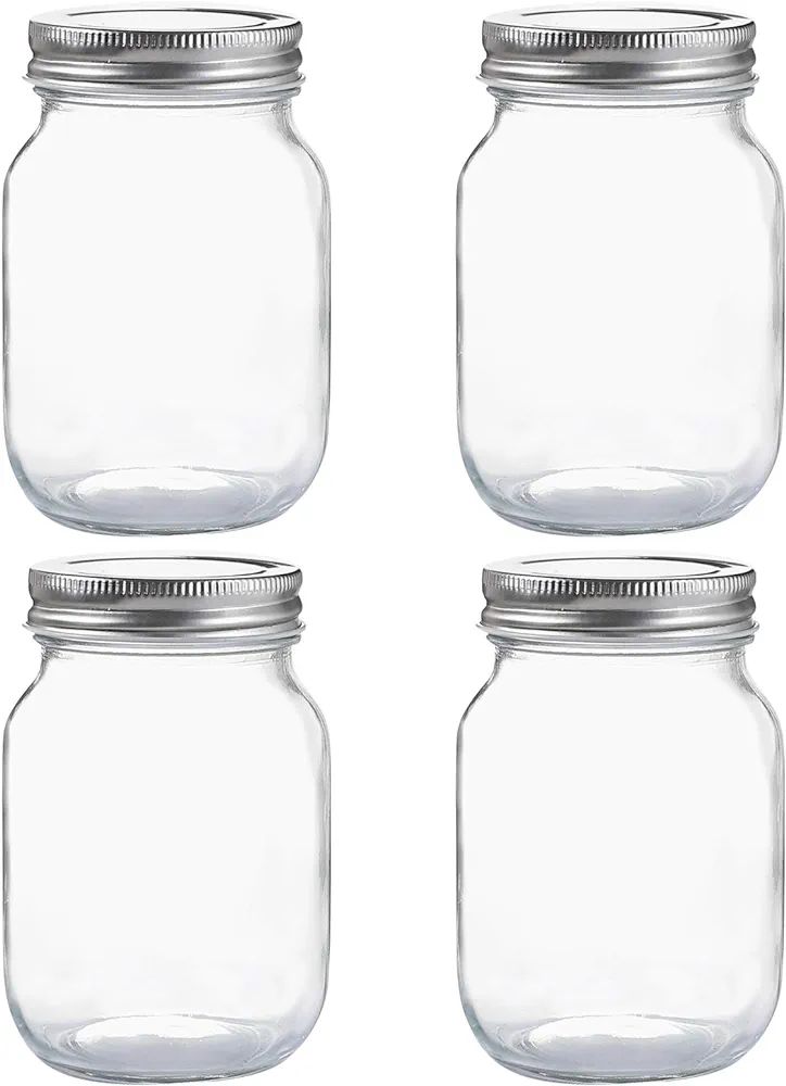 YINGERHUAN Glass Regular Mouth Mason Jars, 16 oz Clear Glass Jars with Silver Metal Lids for Seal... | Amazon (US)