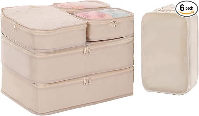 6 Set Packing cubes Travel luggage Organizer Waterproof Mesh Lightweight Suitcase storage bag Clo... | Amazon (US)