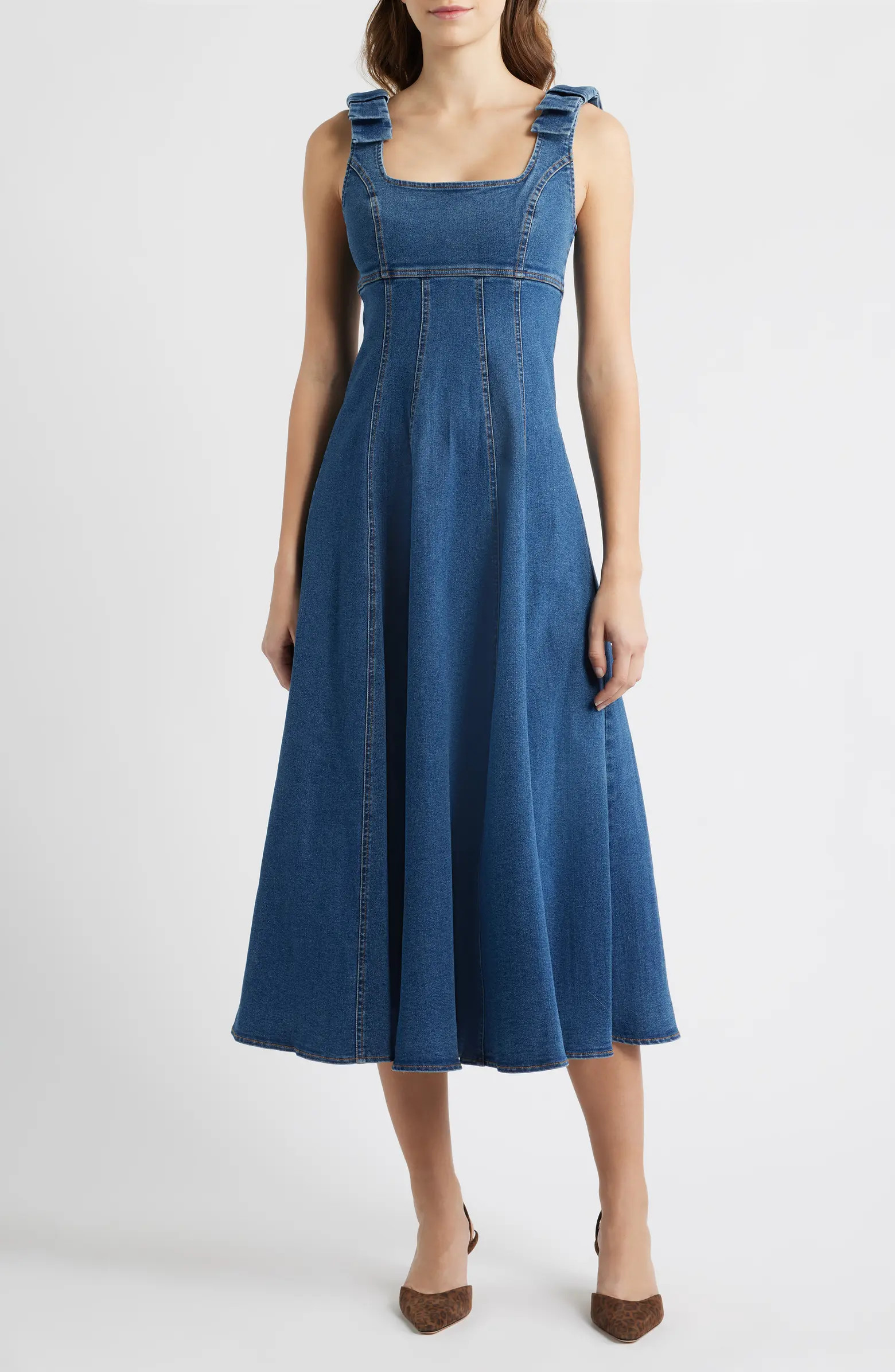 Empire Waist Cotton Blend Denim Dress | Nordstrom