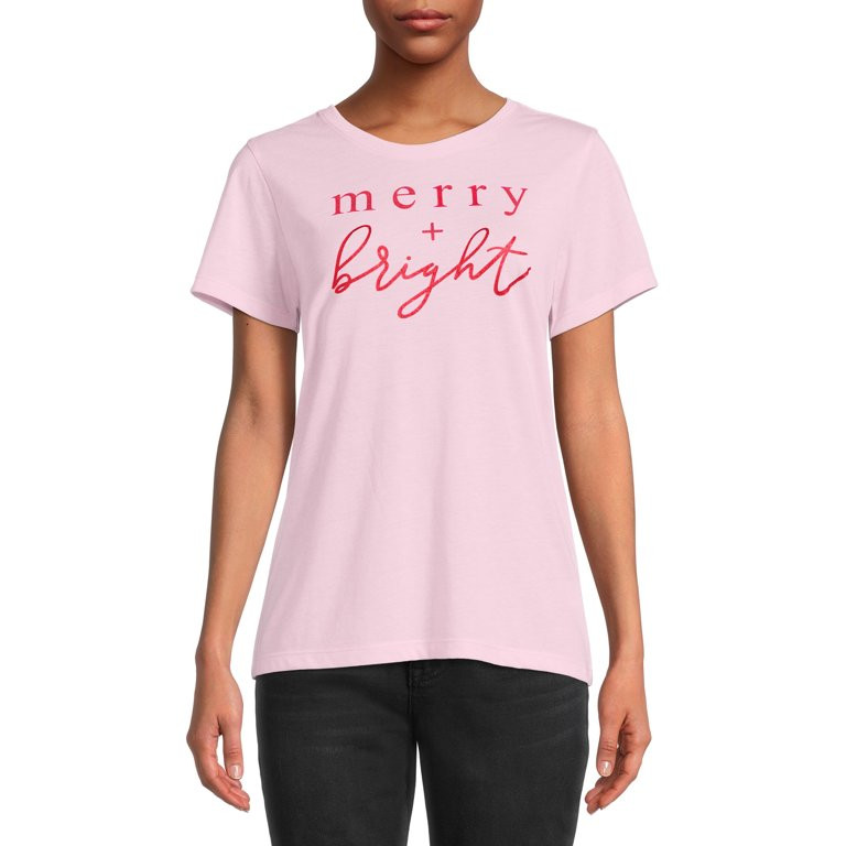 Holiday Time Womens's Christmas Merry and Bright Graphic Tee - Walmart.com | Walmart (US)