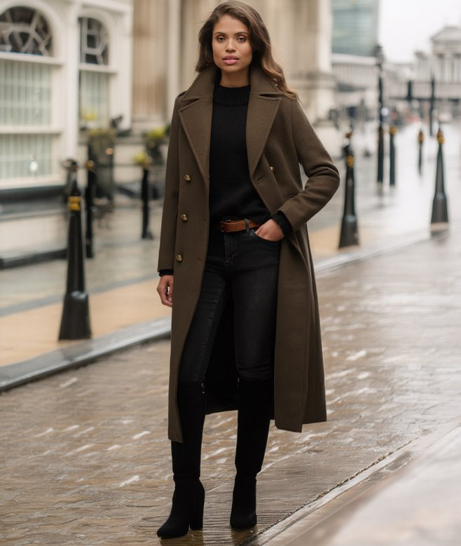 womens Double Breasted Wool Blend Coat in Deep Khaki Green | Superdry UK | Superdry (UK)