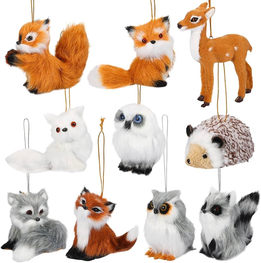 Skylety 10 Pieces Woodland Animal Christmas Ornaments Faux Fur Plush Animal Hanging Ornaments for... | Amazon (US)
