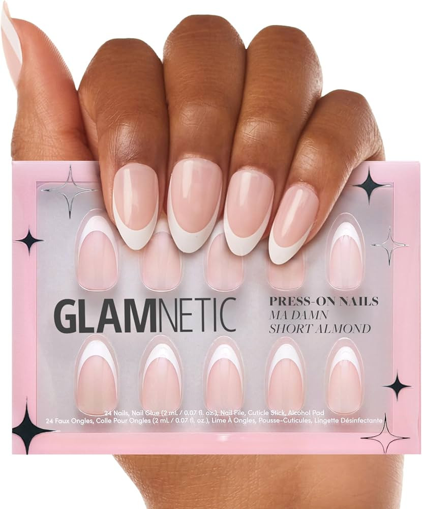 Glamnetic Press On Nails - Ma Damn | French Tip Nails, UV Finish Short Pointed Almond Shape, Reus... | Amazon (US)