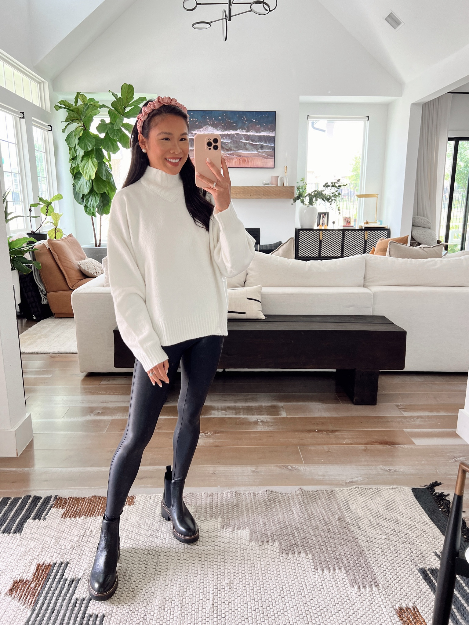 Sweater paired with faux leather leggings and booties for a chic casual look. Top is on sale in a few different colors but not in white. Wearing size XS. Bottoms are on sale and booties, too! All part of Nordstrom sale! 

#LTKStyleTip #LTKSeasonal #LTKxNSale