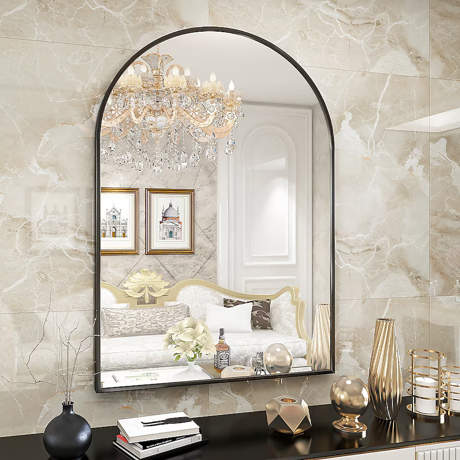 BEAUTYPEAK 24-Inches W x 35.8-Inches H Arch Black Framed Wall Mirror | Lowe's