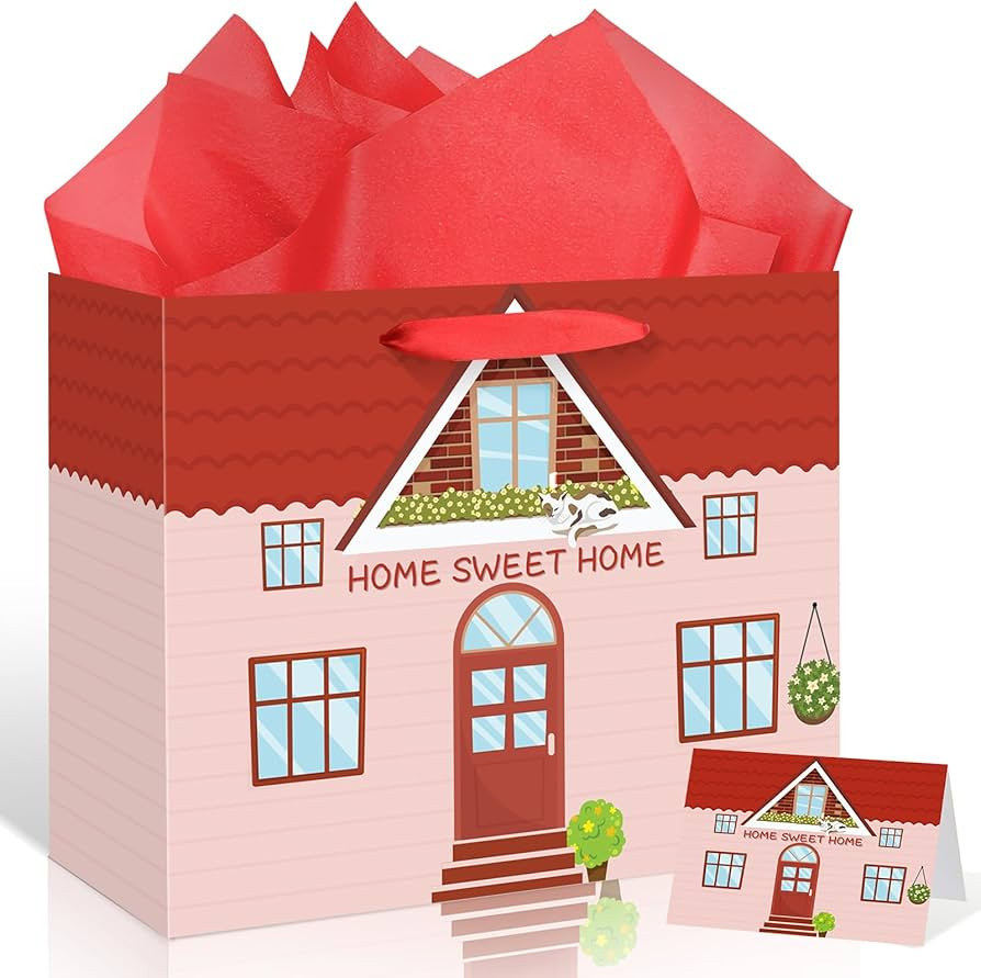 TagreSpike House Warming Gift Bags Orange Home Sweet Gift Wrap Bag with Tissue Paper Greeting Car... | Amazon (US)