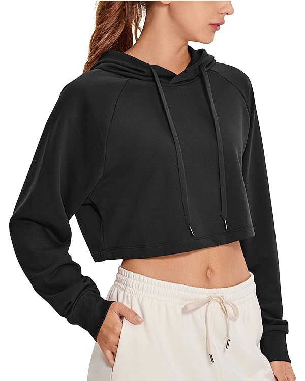 CRZ YOGA Women's Casual Cropped Hoodie Long Sleeves Drawstring Sweatshirts Cute Pullover Workout ... | Amazon (US)