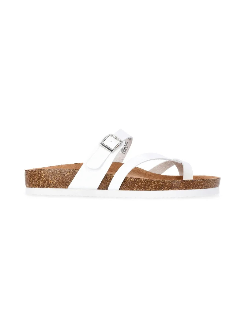 Time and Tru Women's Asymmetric Strap Footbed Sandals, Wide Width Available | Walmart (US)