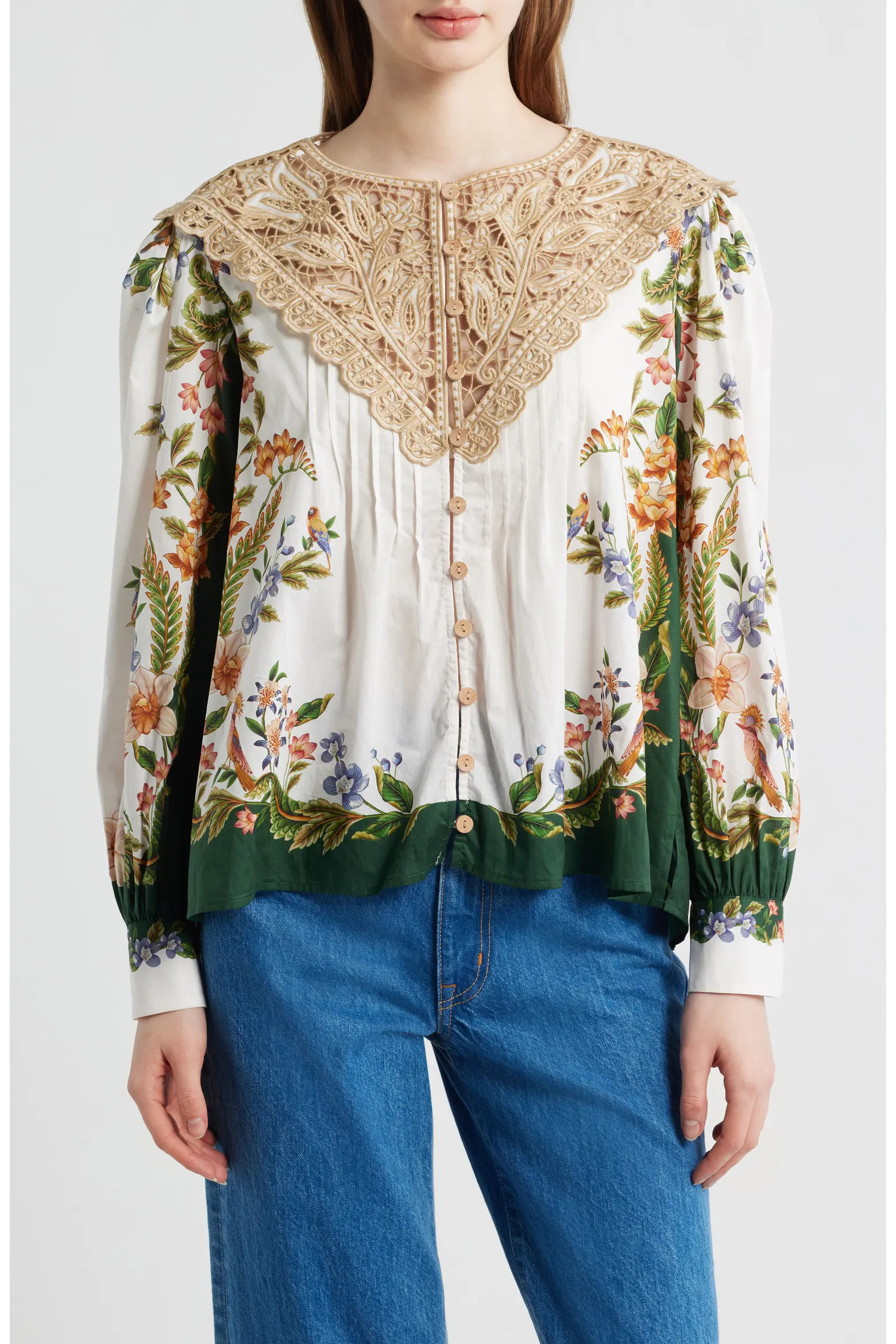 Sand Nature Lace Yoke Button-Up Shirt (Women) | Nordstrom | Nordstrom