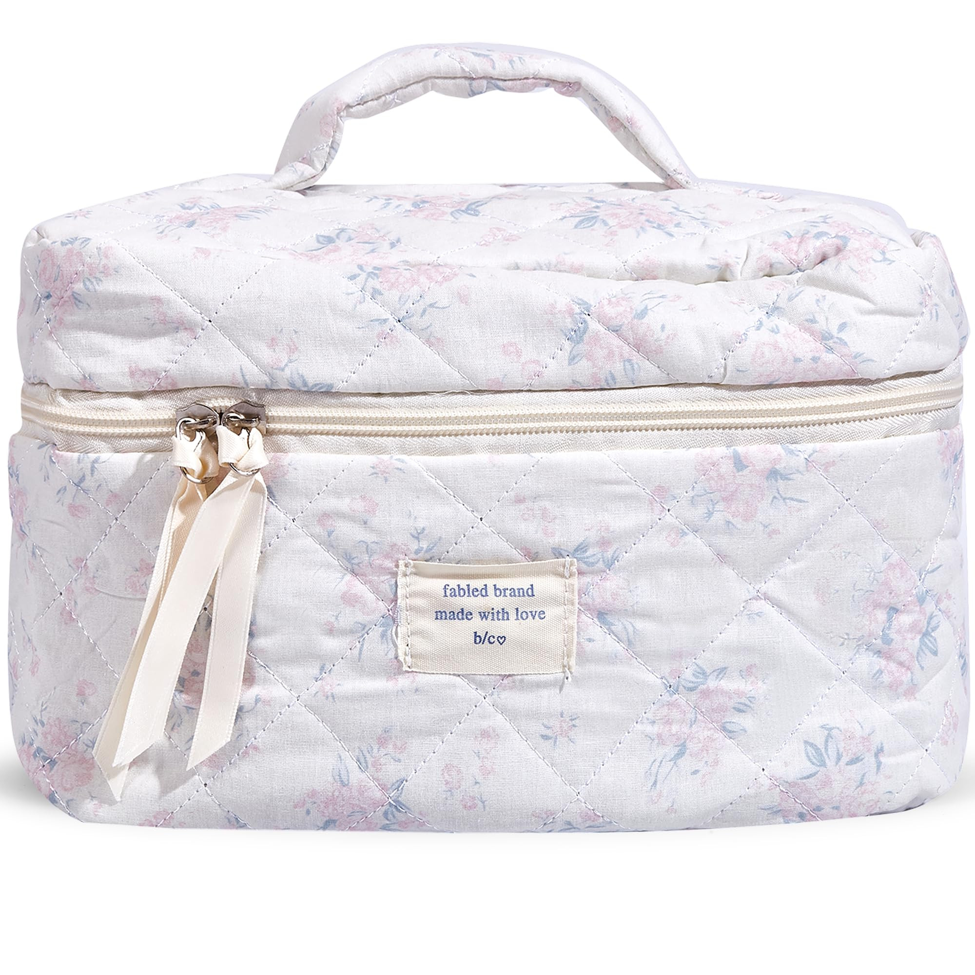 Sminra Makeup Bag Large Travel Quilted Cosmetic Makeup Bag Organizer, Floral Cotton Coquette Aest... | Walmart (US)