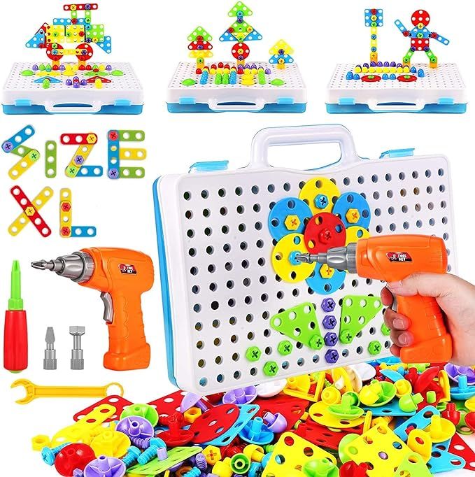 Parhlen Educational Toys Building Blocks, 244 Pieces Electric Screwdriver DIY Building Toys for B... | Amazon (US)