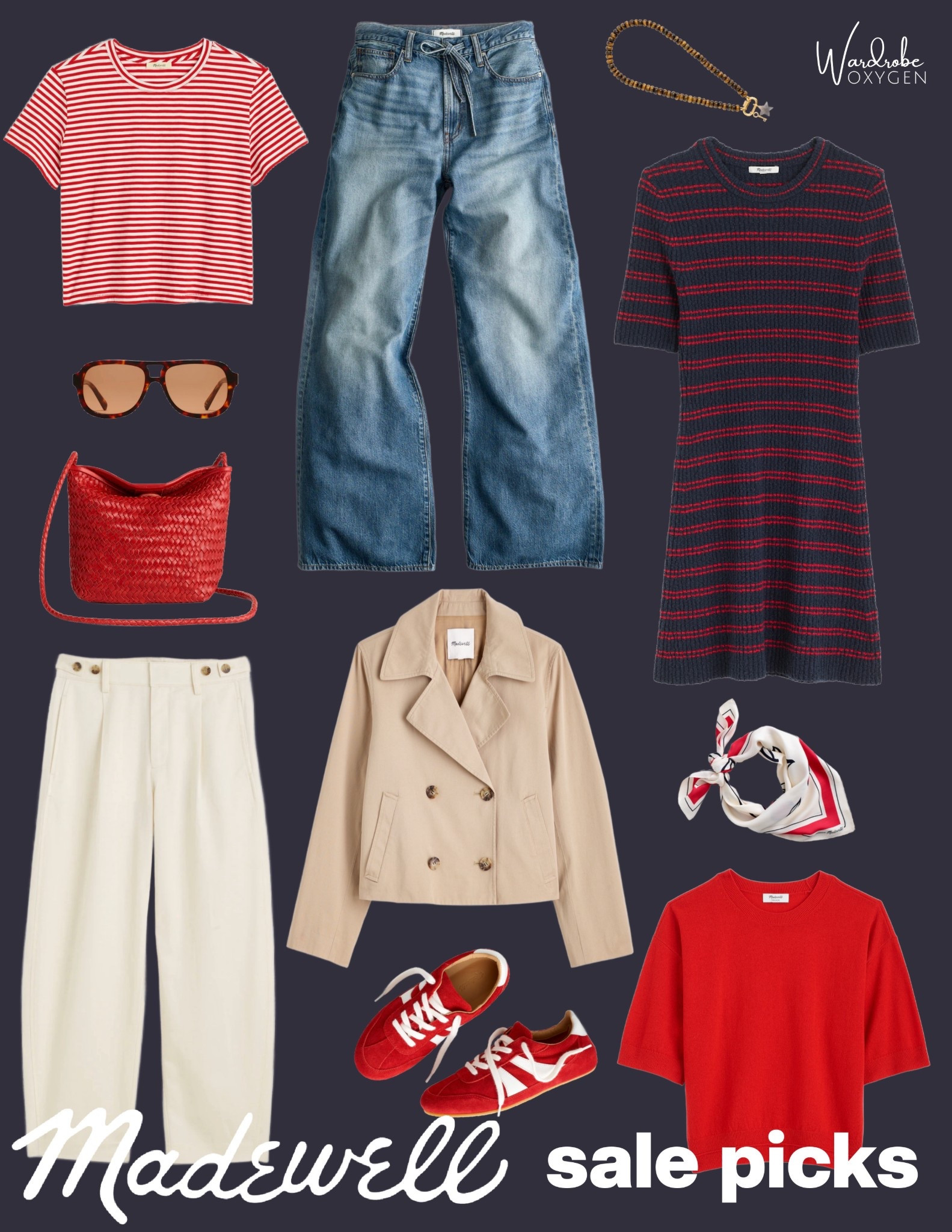 A capsule wardrobe for spring that is entirely 25% in the madewell sale. Classic preppy Americana fashion in shades of red, khaki, and navy with classic stripes, the trench coat trend, and incredibly comfy lightweight jeans perfect for the season. @Madewell 

#LTKSaleAlert #LTKMidsize #LTKOver40