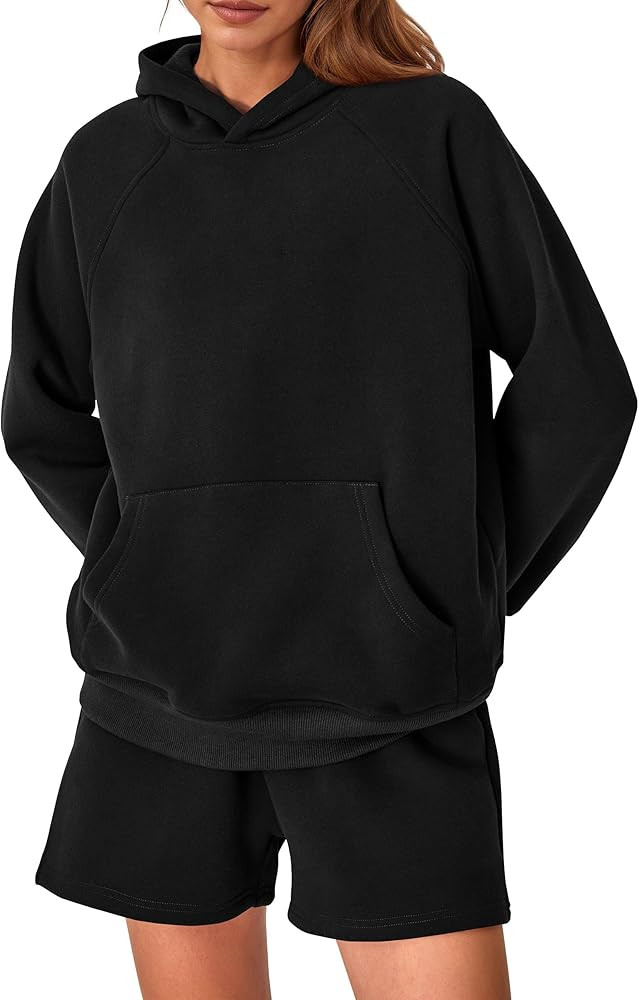 PRETTYGARDEN Women's 2023 Fall 2 Piece Outfits Sweatsuits Hoodie Sweatshirt And Lounge Shorts Tra... | Amazon (US)