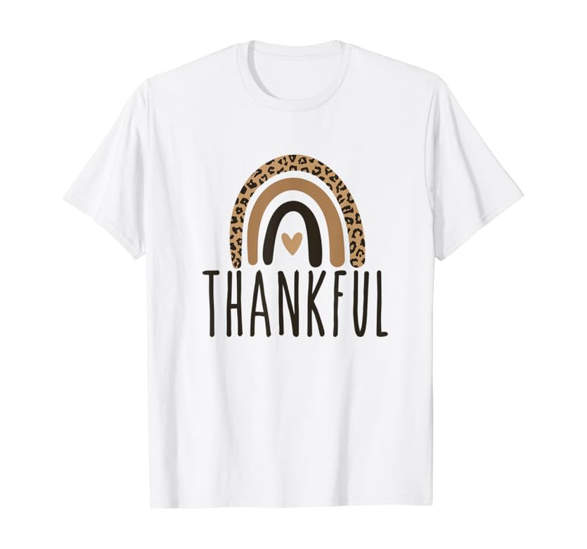 Leopard Print Thankful Boho Rainbow T-Shirt | Amazon (US)