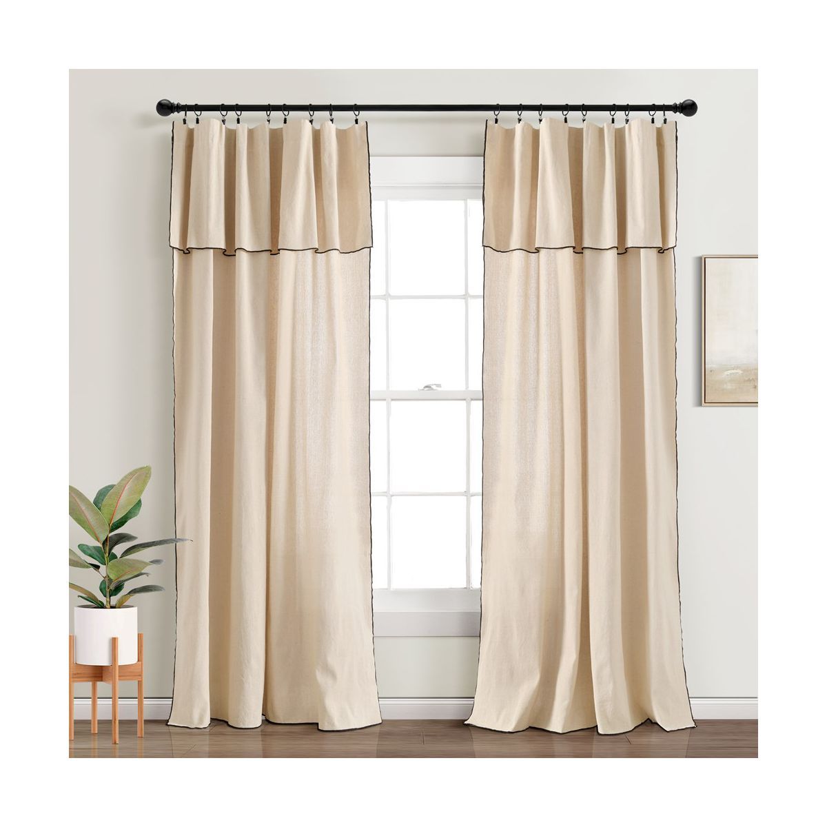 Modern Faux Linen Embroidered Edge With Attached Valance Window Curtain Panels Dark Linen 52X84 S... | Target