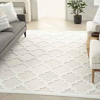 Nourison Easy Care Moroccan Ivory/White 9' x 12' Area Rug, Trellis, Easy Cleaning, Non Shedding, ... | Amazon (US)