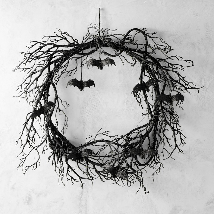 Pre-Lit Branch & Bat Faux Wreath,  26" | Williams-Sonoma