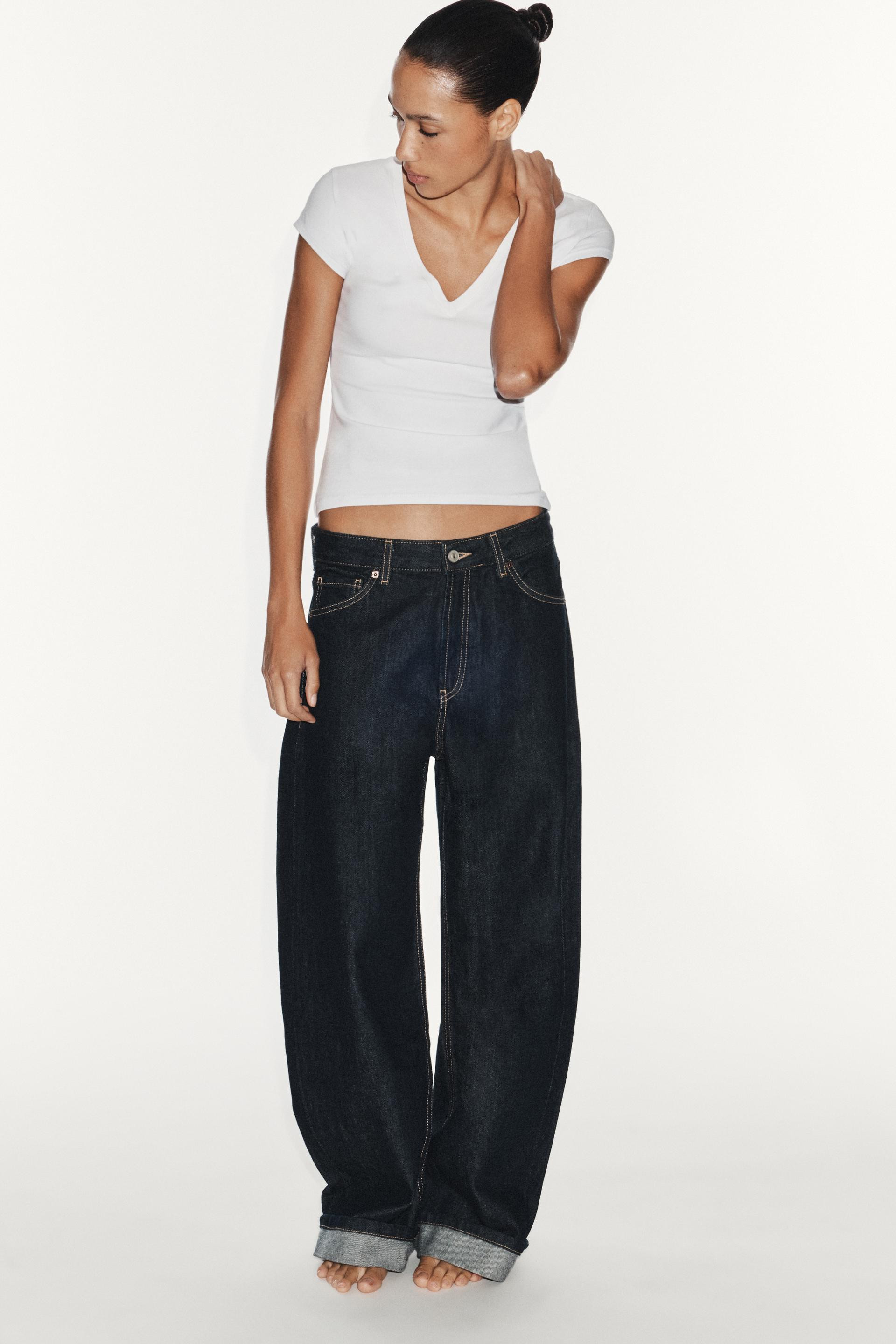 Zara - Trf Mid-Rise Baggy Folded Jeans - Dark Indigo - 27 (Us 4) - Woman | Zara US