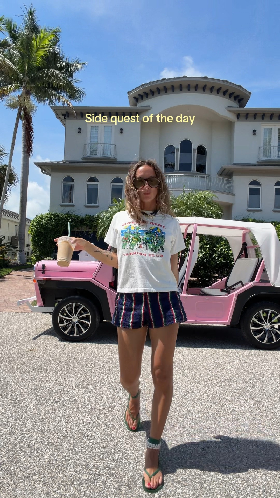 Exact top is from Goldie Swimwear (size m) + shorts are La Veste (xs)! Linked exact shoes and similar options for outfit!