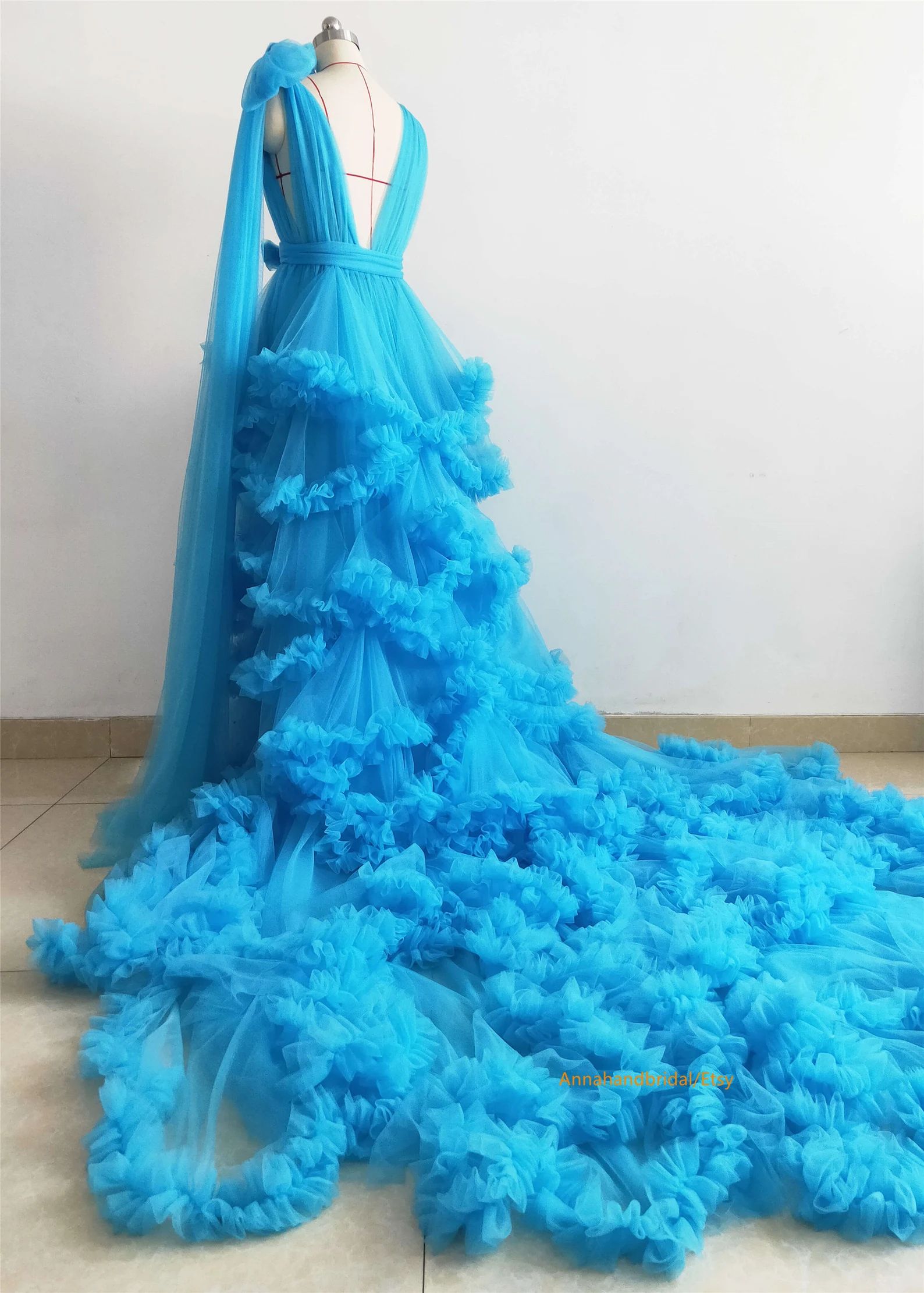 Blue Maternity Robe/Open Front Ruffle Tulle Dress Photo Shoot | Etsy | Etsy (US)