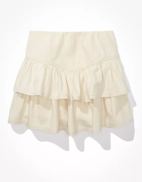 AE White Denim Ruffle Mini Skirt | American Eagle Outfitters (US & CA)