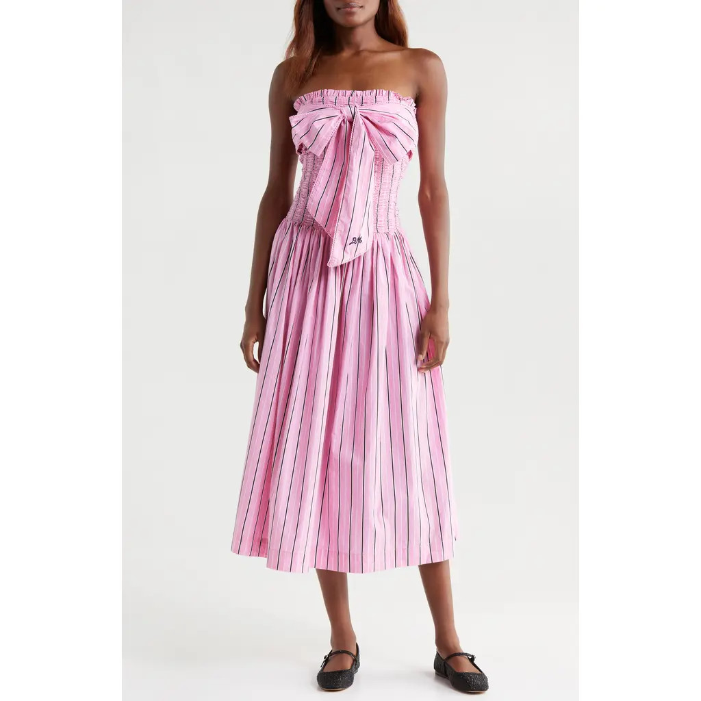 Damson Madder Mia Pink Business Stripe Strapless Cotton Dress at Nordstrom Rack, Size 10 Us / 14 Uk | Nordstrom Rack